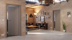 Main-Milieuansicht von der in der Wand laufenden Schiebetür Taupe RAL 7048 Lack Basic - Huga