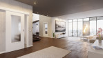 Wohnbereich mit Schiebetür Weißlack RAL 9016 Premium LA-DIN vor der Wand laufend verbaut