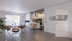 Main-Milieuansicht von HÖRMANN Doppelflügeltür Pure 2 Bütte Weiß Duradecor DesignLine mit Lichtausschnitt quer mit bündiger Lisene Plain 80-7 mit Zarge