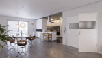 Main-Milieuansicht von HÖRMANN Doppelflügeltür Pure 2 Gebürstetes Weiß Duradecor DesignLine mit Lichtausschnitt quer mit Lisene Steel 79 mit Zarge