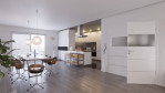 Main-Milieuansicht von HÖRMANN Doppelflügeltür Pure 2 Bütte Weiß Duradecor DesignLine mit Lichtausschnitt quer mit Lisene Steel 80 mit Zarge