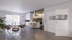 Main-Milieuansicht von HÖRMANN Doppelflügeltür Pure 2 Gebürstetes Weiß Duradecor DesignLine mit Lichtausschnitt quer mit Lisene Steel 80 mit Zarge