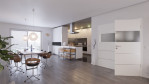 Main-Milieuansicht von HÖRMANN Doppelflügeltür Pure 2 Weißlack DesignLine mit Lichtausschnitt quer mit Lisene Steel 80 mit Zarge