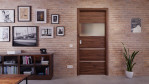 Front-Milieuansicht der in der Wand laufenden HÖRMANN Schiebetür Pure 2 Alpineiche quer Duradecor DesignLine mit Lichtausschnitt quer mit bündiger Lisene Steel 80-7