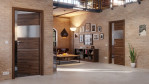 Main-Milieuansicht der in der Wand laufenden HÖRMANN Schiebetür Pure 2 Alpineiche quer Duradecor DesignLine mit Lichtausschnitt quer mit bündiger Lisene Steel 80-7
