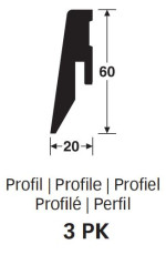 Querschnitt von Nussbaum Amerikanisch Echtholzfurnierte Fußleiste Profil 3 PK (2380 x 20 x 60 mm) - MEISTER