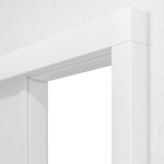 Detailansicht von JELD-WEN Schiebetürsystem vor der Wand laufend Grauweiß Optima DuriTop CPL mit Zarge