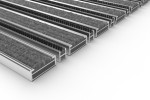 Schräge Detailansicht von Aluprofilmatte KLASSIK Rips T05PP grau / Minibürste MB01 schwarz - Entrada