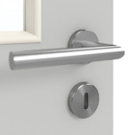 Detailansicht der Oberfläche von GARANT Doppelflügeltür inkl. Zarge D92-60 Dove Grey Resopal mit Lichtausschnitt LA-11