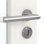 Detailansicht der Oberfläche von GARANT Doppelflügeltür inkl. Zarge Quer Authentic Bianco CPL mit Lichtausschnitt LA-2 Sprosse SP10