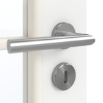 Detailansicht der Oberfläche von GARANT Doppelflügeltür inkl. Zarge D354-60 Designer White Resopal mit Lichtausschnitt LA-3 Sprosse SP0