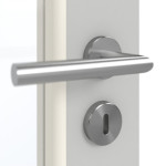 Detailansicht der Oberfläche von GARANT Doppelflügeltür inkl. Zarge D92-60 Dove Grey Resopal mit Lichtausschnitt LA-3 Sprosse SP2