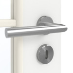 Detailansicht der Oberfläche von GARANT Doppelflügeltür inkl. Zarge D354-60 Designer White Resopal mit Lichtausschnitt LA-4 schlossseitig Sprosse SP10