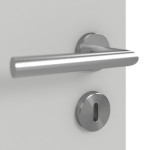 Detailansicht der Oberfläche von GARANT Doppelflügeltür inkl. Zarge D92-60 Dove Grey Resopal mit Lichtausschnitt LA-5 bandseitig Sprosse SP10