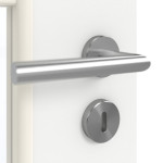 Detailansicht der Oberfläche von GARANT Doppelflügeltür inkl. Zarge D354-60 Designer White Resopal mit Lichtausschnitt LA-6 Sprosse SP1