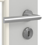 Detailansicht der Oberfläche von GARANT Doppelflügeltür inkl. Zarge D92-60 Dove Grey Resopal mit Lichtausschnitt LA-6 Sprosse SP10