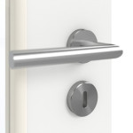 Detailansicht der Oberfläche von GARANT Doppelflügeltür inkl. Zarge D354-60 Designer White Resopal mit Lichtausschnitt LA-6 Sprosse SP2