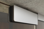 Detailansicht von Vertigo Motiv matt Glaspendeltür mit zwei festen Seitenteilen DORMA Mundus BTS Variante 3 - Erkelenz