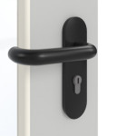 Detailansicht der Oberfläche von GARANT Rauchschutztür D92-60 Dove Grey Resopal mit Lichtausschnitt LA-DIN