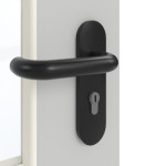 Detailansicht der Oberfläche von GARANT Rauchschutztür D92-60 Dove Grey Resopal mit Lichtausschnitt LA-6