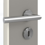 Detailansicht der Oberfläche von GARANT Schallschutztür U12115SD Platingrau GHK08 mit Lichtausschnitt LA-DIN