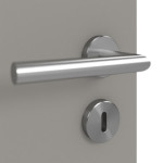 Detailansicht der Oberfläche von GARANT Schallschutztür U12115SD Platingrau GHK08 mit Lichtausschnitt LA-4 mittig