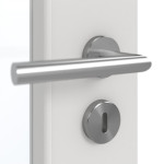 Detailansicht der Oberfläche von GARANT Schallschutztür 0160-60 Silver Grey CePaL mit Lichtausschnitt LA-4 schlossseitig