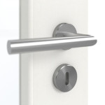 Detailansicht der Oberfläche von GARANT Schallschutztür Authentic Bianco CePaL mit Lichtausschnitt LA-4 schlossseitig