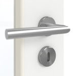 Detailansicht der Oberfläche von GARANT Schallschutztür D354-60 Designer White Resopal mit Lichtausschnitt LA-4 schlossseitig