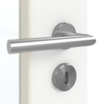 Detailansicht der Oberfläche von GARANT Schallschutztür U11209SD Edelweiß GHK08 mit Lichtausschnitt LA-4 schlossseitig
