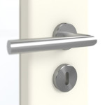 Detailansicht der Oberfläche von GARANT Schallschutztür W980ST15 Platinweiß GHK08 mit Lichtausschnitt LA-4 schlossseitig
