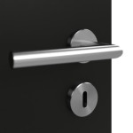 Detailansicht der Oberfläche von GARANT Schallschutztür 0901-60 Black Resopal mit Lichtausschnitt LA-5 bandseitig