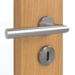 Detailansicht der Oberfläche von GARANT Schallschutztür Eiche Premium GCK08 mit Lichtausschnitt LA-5 schlossseitig