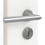 Detailansicht der Oberfläche von GARANT Schallschutztür D354-60 Designer White Resopal mit Lichtausschnitt LA-6