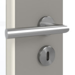 Detailansicht der Oberfläche von GARANT Schallschutztür U12115SD Platingrau GHK08 mit Lichtausschnitt LA-6