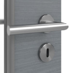 Detailansicht der Oberfläche von LEBO Doppelflügeltür Strukturiert Hygge Grau ähnl. RAL 7037 Versio mit Lichtausschnitt LA 24 schlossseitig inkl. Zarge