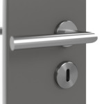 Detailansicht der Oberfläche von HÖRMANN Doppelflügeltür Rail 2 Staubgrau RAL 7037 Duradecor DesignLine mit Zarge