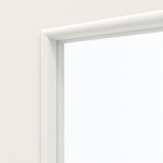 Detailansicht des Lichtausschnitts von LEBO Doppelflügeltür Ultramatt Weiß ähnl. RAL 9016 Versio mit Lichtausschnitt LA 24 bandseitig inkl. Zarge