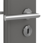 Detailansicht der Oberfläche von Huga Innentür Hygge grau RAL 7037 Duradecor Basic mit Lichtausschnitt LA 7