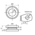Technische Zeichnung von SÜDMETALL Glas-Schiebetürmuschel rund Edelstahl-sat. mit Durchgriff