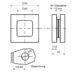 Technische Zeichnung von SÜDMETALL Glas -Schiebetürmuschel Square Schwarz matt ohne Durchgriff