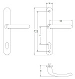technische Zeichnung von Compact 92 Mahagoni Langschild Schutzbeschlag für Haustüren - Interio