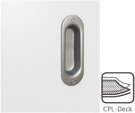 Detail CPL-Oberfläche von Schiebetür Weiß RAL 9016 CPL Bullauge Edelstahl - Interio