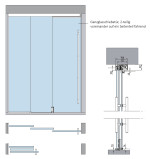 Skizze von Vollflächig matt 2-flg. Glasschiebetür voreinander auf ein Seitenteil fahrend DORMA MUTO Teleskop Variante 2 - Erkelenz