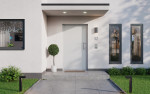 Aussenansicht von Motiv 010 der Stahl-Aluminium Haustür Thermo46 - Innen-und Außenseite in RAL 9006 Weißaluminium seidenmatt