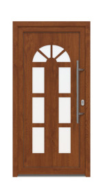 Haustür Kunststoff Premium F026 Golden Oak-RAL 9016 Frontansicht außen