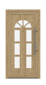 Haustür Kunststoff Premium F026 Polish Pine-RAL 9016 Frontansicht außen
