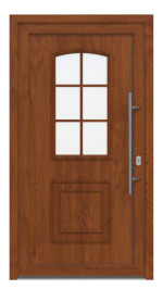 Haustür Kunststoff Premium T002 Golden Oak-RAL 9016 Frontansicht außen