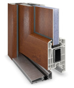 Haustür Kunststoff Premium T002 Golden Oak-RAL 9016 Detail Querschnitt