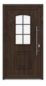 Haustür Kunststoff Premium T002 Brown Oak-RAL 9016 Frontansicht außen